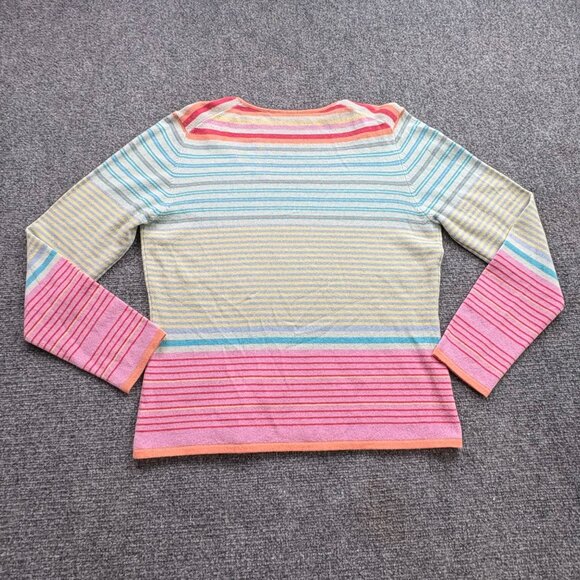 Saks Fifth Avenue Sweater Womens L Rainbow Hippie Multicolor Striped Scoop - Picture 5 of 9